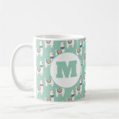 Cute Alpaca Llama Mint Green Monogram Koffiemok (Links)
