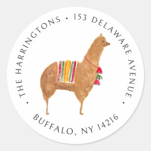 Cute Alpaca Met de Hand Getekend Dier Retouradres Ronde Sticker