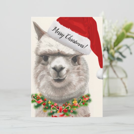 Cute Alpaca Santa Hat Kaart (Staand voorkant)