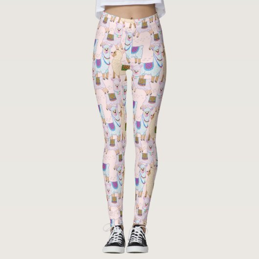 Cute Alpaca Seamless Pattern Leggings (Voorkant)