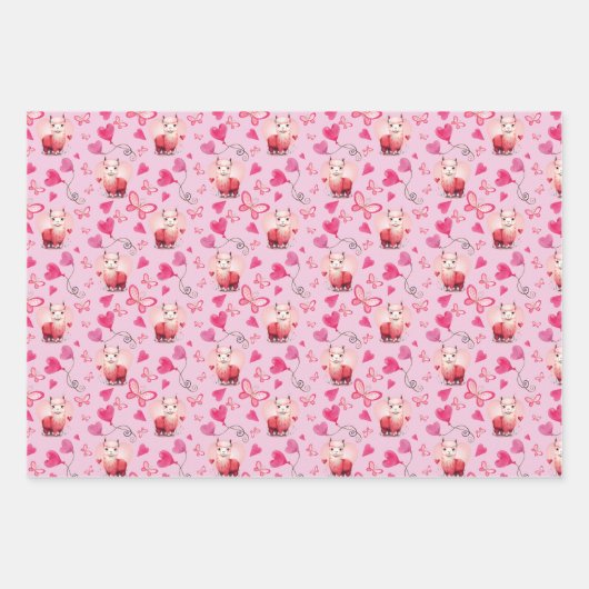 Cute Alpaca Valentijnsdag Wrapping Paper (Voorkant)