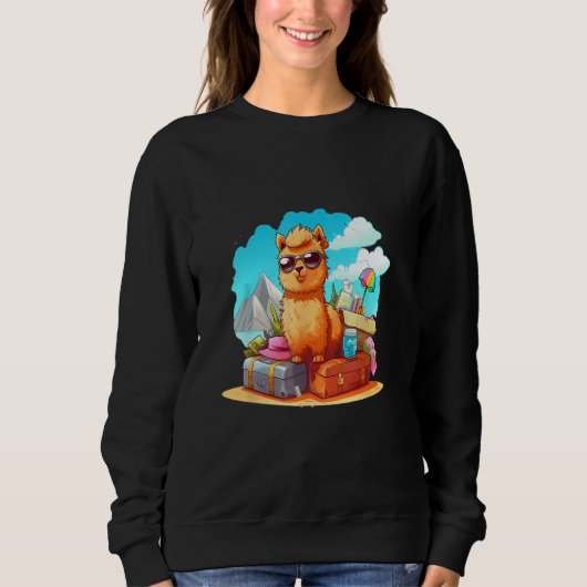 Cute Alpaca With Suitcase Adventure Tee Boys Girls Trui (Voorkant)