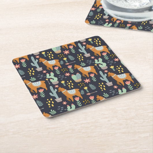 Cute Alpacas Pattern Kartonnen Onderzetters (Schuin)