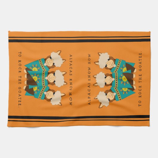 Cute Alpacas Rocking Goatees & Blauwgroen Serapes Theedoek (Horizontaal)