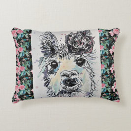 Cute Alpacca Lama Rozen Waterverf Accent Kussen