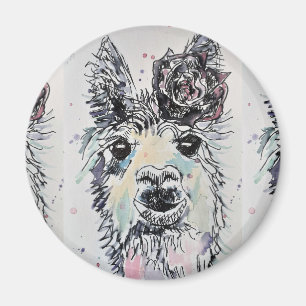 Cute Alpacca llama Animal Waterverf Art Magnet