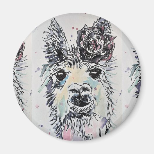 Cute Alpacca llama Animal Waterverf Art Magnet (Voorkant)