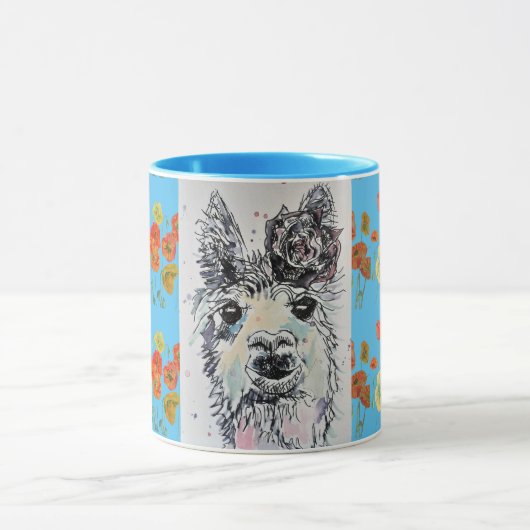 Cute Alpacca Llama blauw Waterverf Mok schilderen (Midden)
