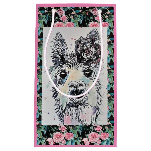 Cute Alpacca Llama Waterverf Art Gift Bag Klein Cadeauzakje (Voorkant)