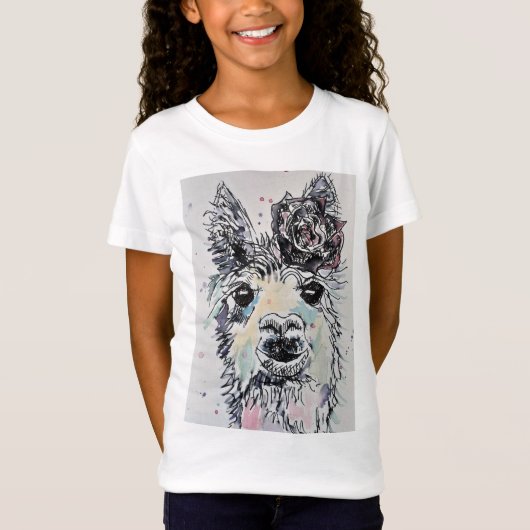Cute Alpacca Llama waterverf art Girls T Shirt (Voorkant)
