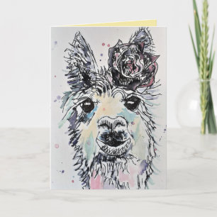 Cute Alpacca Llama Waterverf Birthday Card Kaart