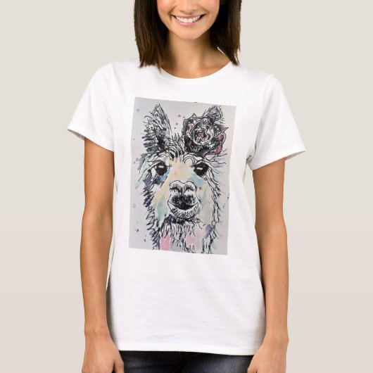 Cute Alpacca Llama Waterverf die T Shirt schildere (Voorkant)