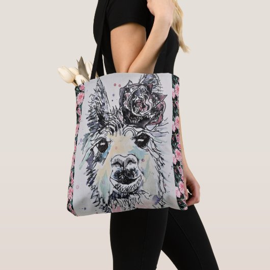 Cute Alpacca Llama Waterverf Grocery Canvas tas (Dichtbij)