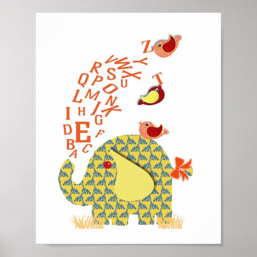 Cute Alphabet Elephant Baby Nursery Print (Voorkant)