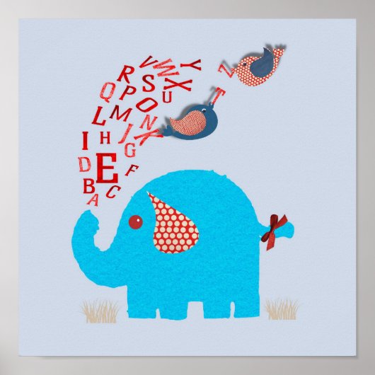Cute Alphabet Elephant Baby Nursery Print (Voorkant)