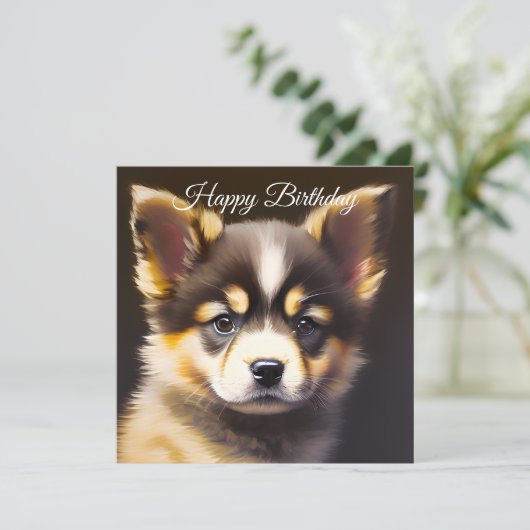 Cute Alsatian Puppy Birthday Feestdagenkaart (Staand voorkant)