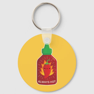 Cute Always Hot Rode Chili Pepersaus Fles Sleutelhanger