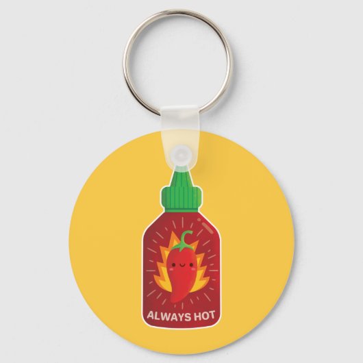 Cute Always Hot Rode Chili Pepersaus Fles Sleutelhanger (Voorkant)