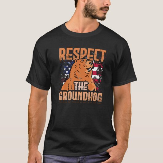 Cute America Respect Groundhog US Flag Rodent Grou T-shirt (Voorkant)