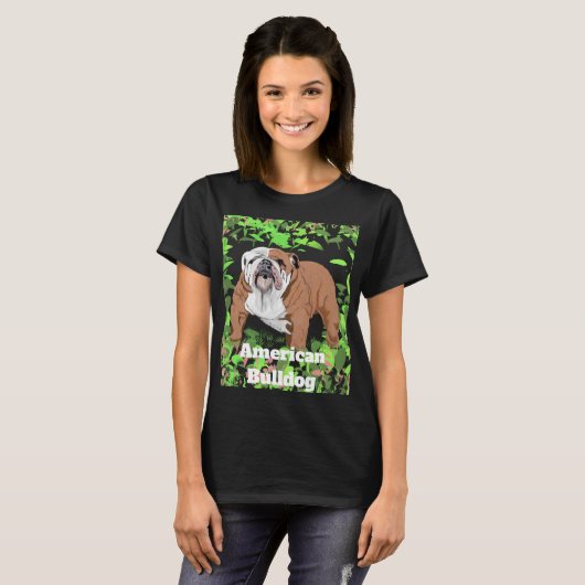 Cute American Bulldog Around Bushes T-shirt (Voorkant volledig)