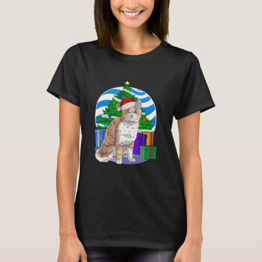 Cute American Curl Cat Santa Kerstmis T-shirt (Voorkant)