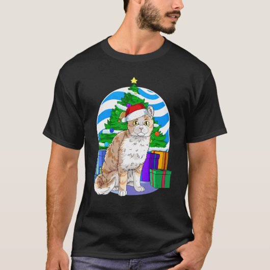 Cute American Curl Cat Santa Kersttree Decor T-shirt (Voorkant)