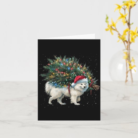 Cute American Eskimo Dog In A Christmas Tree For M Kaart (Gele Bloem)