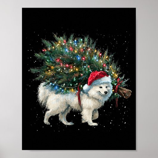 Cute American Eskimo Dog In A Christmas Tree For M Poster (Voorkant)
