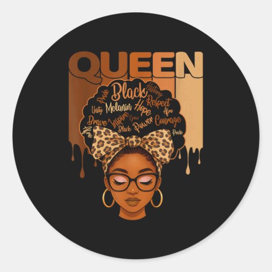 Cute American Melanin History Queen Black African Ronde Sticker (Voorkant)