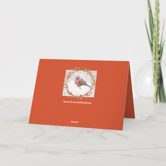 Cute American Robin Waterverf kerstvogel Feestdagen Kaart (Achterkant)