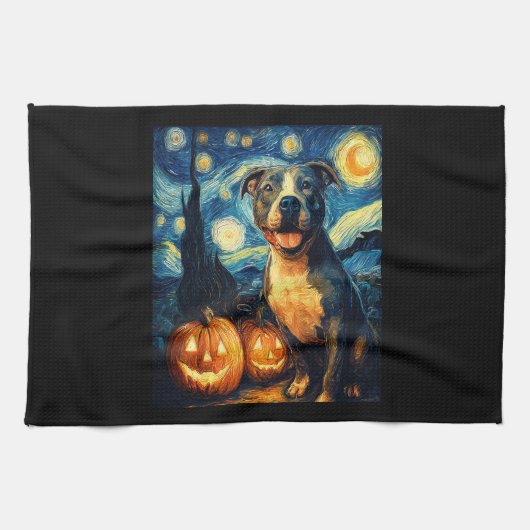 Cute American Staffordshire Terrier Dog Halloween  Theedoek (Horizontaal)