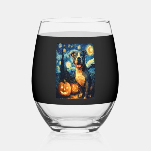 Cute American Staffordshire Terrier Dog Halloween  Wijnglas Zonder Voet (Voorkant)