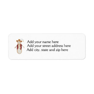 Cute Americana Kerstmis Cowboy Snowman Etiket