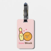 Cute Amusing Bowling Ball and Pin Love Struck Bagagelabel (Achterkant verticaal)