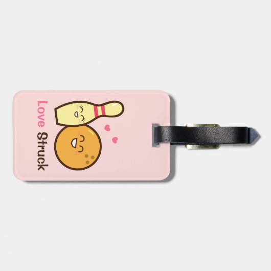 Cute Amusing Bowling Ball and Pin Love Struck Bagagelabel (Achterkant horizontaal)