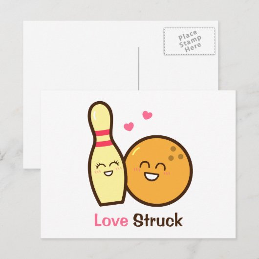 Cute Amusing Bowling Ball and Pin Love Struck Briefkaart (Voorkant / Achterkant)