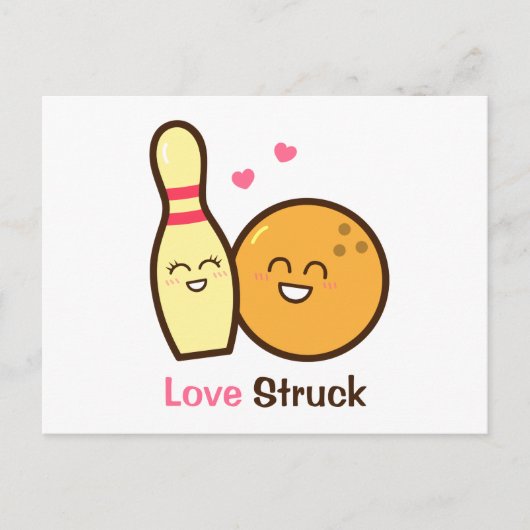Cute Amusing Bowling Ball and Pin Love Struck Briefkaart (Voorkant)