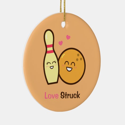 Cute Amusing Bowling Ball and Pin Love Struck Keramisch Ornament (Rechts)