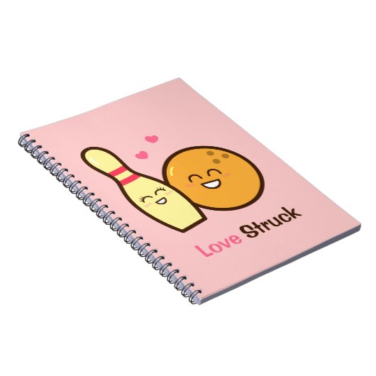 Cute Amusing Bowling Ball and Pin Love Struck Notitieboek (Rechterzijde)