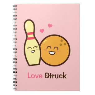 Cute Amusing Bowling Ball and Pin Love Struck Notitieboek