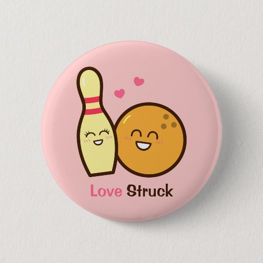 Cute Amusing Bowling Ball and Pin Love Struck Ronde Button 5,7 Cm (Voorkant)