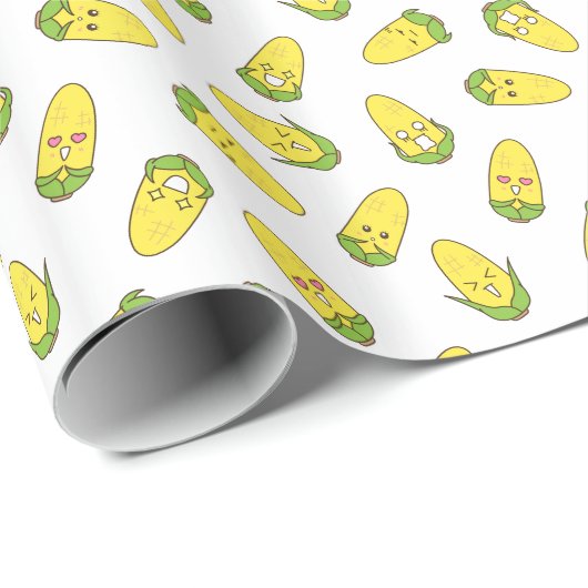 Cute Amusing Corn Expressions Pattern Cadeaupapier (Rol Hoek)