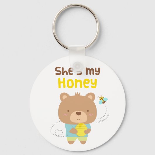 Cute Amusing Couple Male Beer and Bee Sleutelhanger (Voorkant)