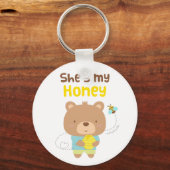 Cute Amusing Couple Male Beer and Bee Sleutelhanger (Voorkant)