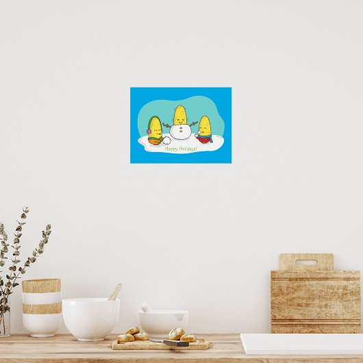 Cute Amusing Kerstkernen bouwt Snowman Poster (Keuken)