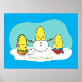 Cute Amusing Kerstkernen bouwt Snowman Poster (Voorkant)