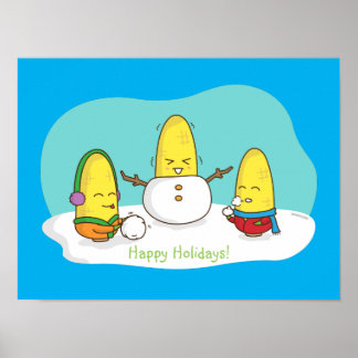 Cute Amusing Kerstkernen bouwt Snowman Poster