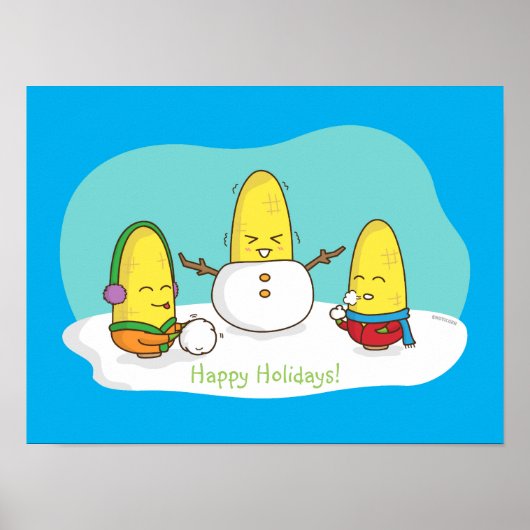 Cute Amusing Kerstkernen bouwt Snowman Poster (Voorkant)