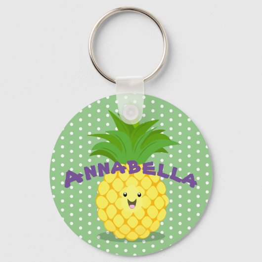 Cute anananas tropical fruit cartoon illustratie sleutelhanger (Voorkant)