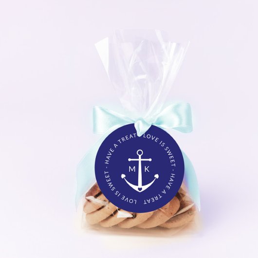 Cute Anchor Love is Sweet Navy Blue Weddenschap Bedankjes Labels